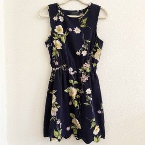 Urban Outfitters ByCorpus Blue/Black Floral‎ Scalloped Open Back Dress M Pockets
